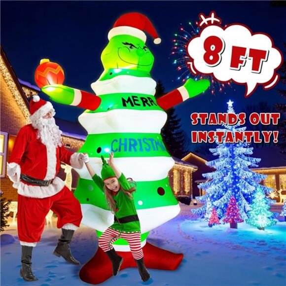 8FT Christmas Inflatable with LED Lights, Funny Christmas Outdoor Decorations - Picture 2 of 8